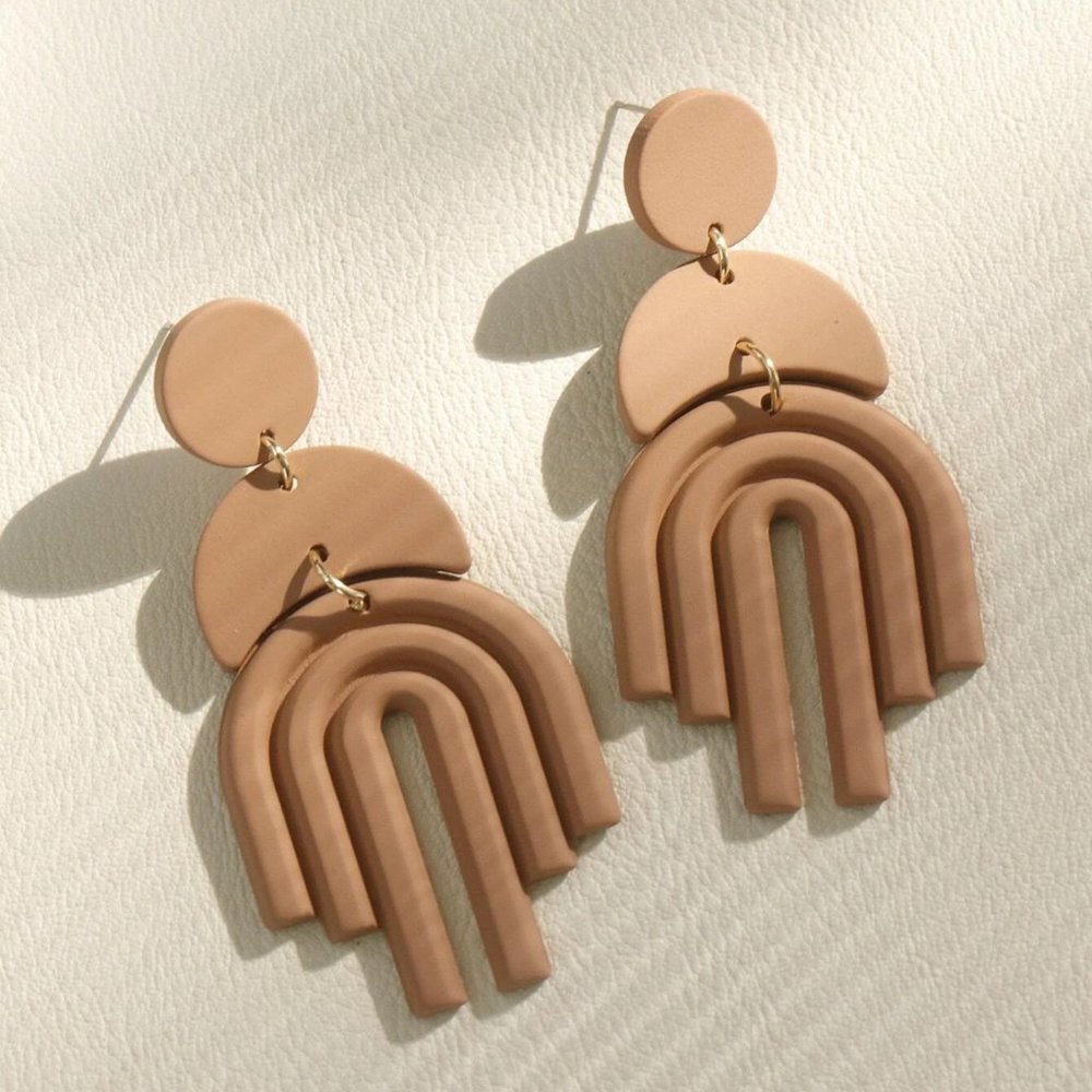 Terracotta Brown Rainbow Arches anthro urban modern geometric drop earrings - Picture 3 of 6